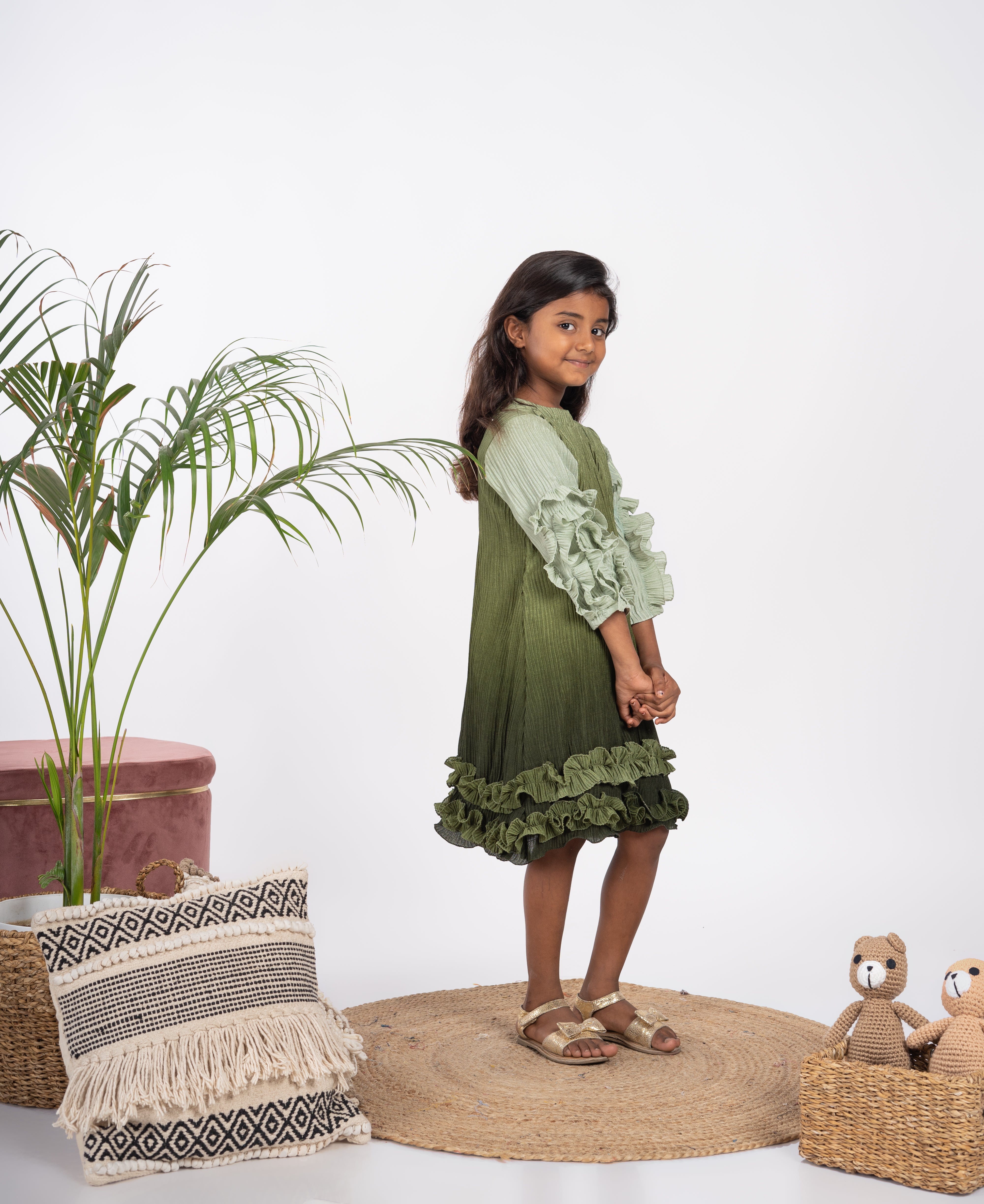 Frieda Green Ombre Pleated Dress